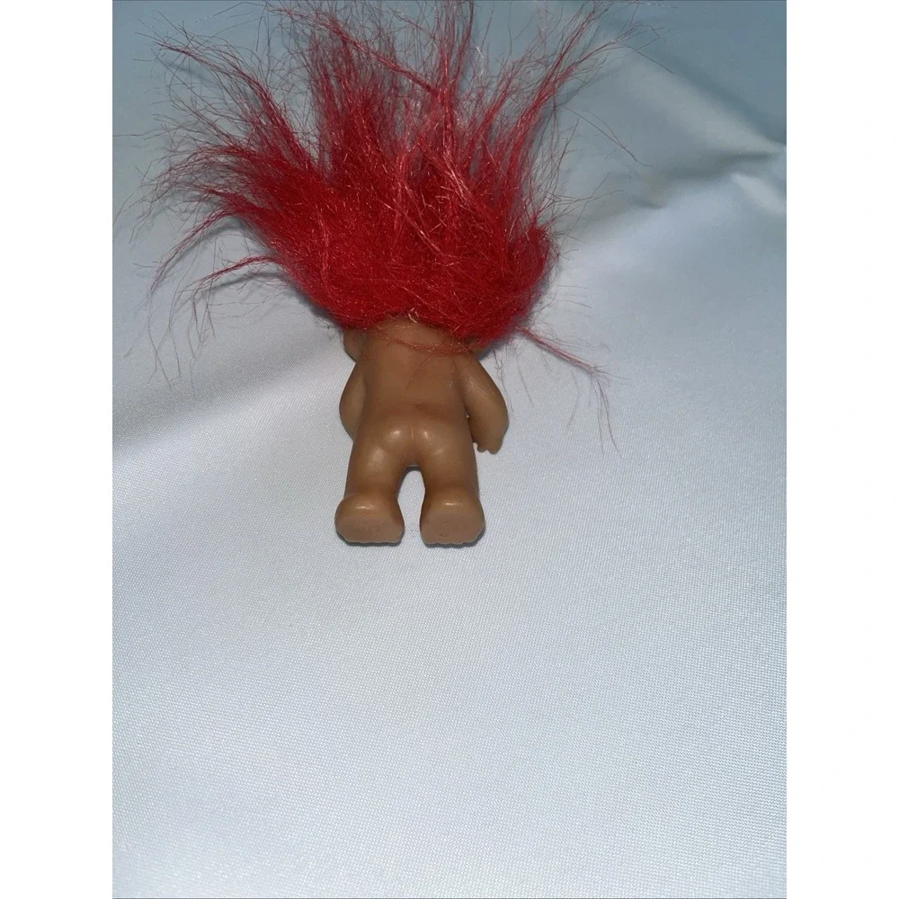 Vintage 1985 DAN Troll Doll 3' Red Hair Amber Eyes No Clothes Plastic Tag Loop